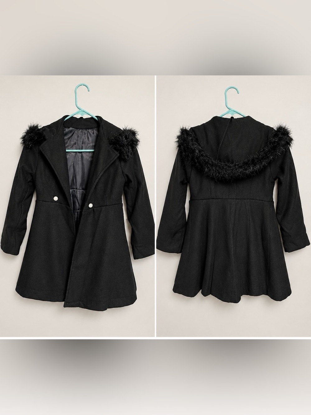 SHEIN Black Girls' Faux-Fur Hooded Peacoat
